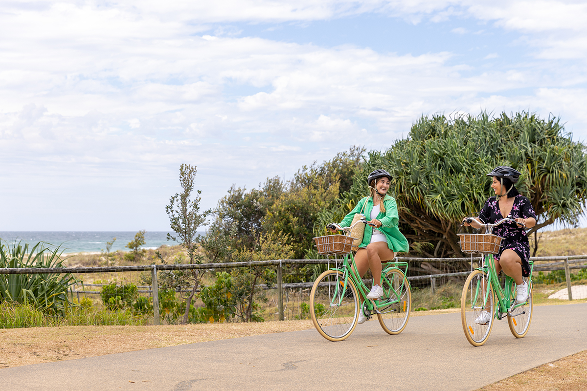 Bike riders at Kirra (image courtesy of Destination Gold Coast)