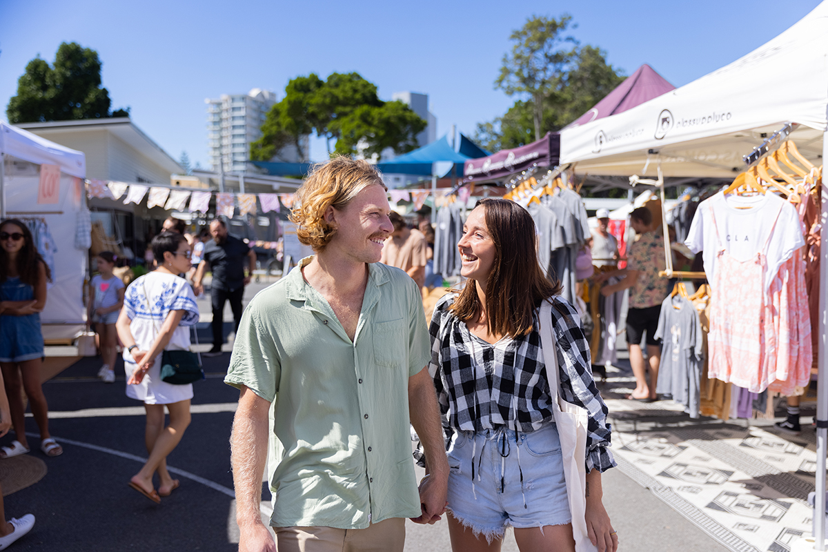 Couple at The Village Markets, Burleigh (image supplied by Destination Gold Coast)