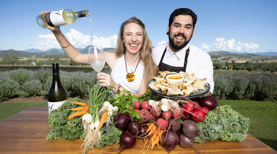 Kathryn Sowter from Witches Falls Winery and chef Elliott Platz at the launch of Eat Local Month (Picture by Luke Marsden)