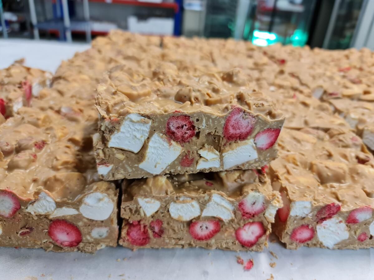 Caramel Chocolate Rocky Road - with freeze dried strawberries, almonds, coconut and marshmallows (image supplied)