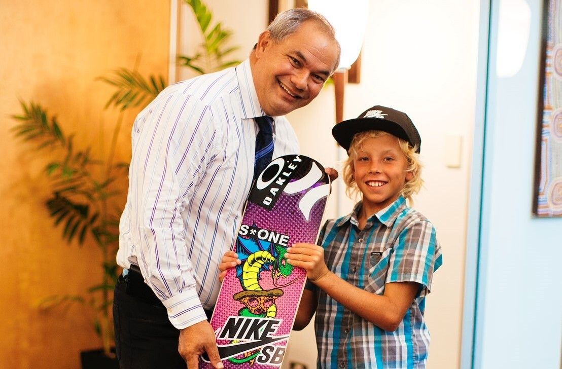 Young Keegan Palmer with Mayor Tom Tate (image from Mayor Tom Tate's Facebook)