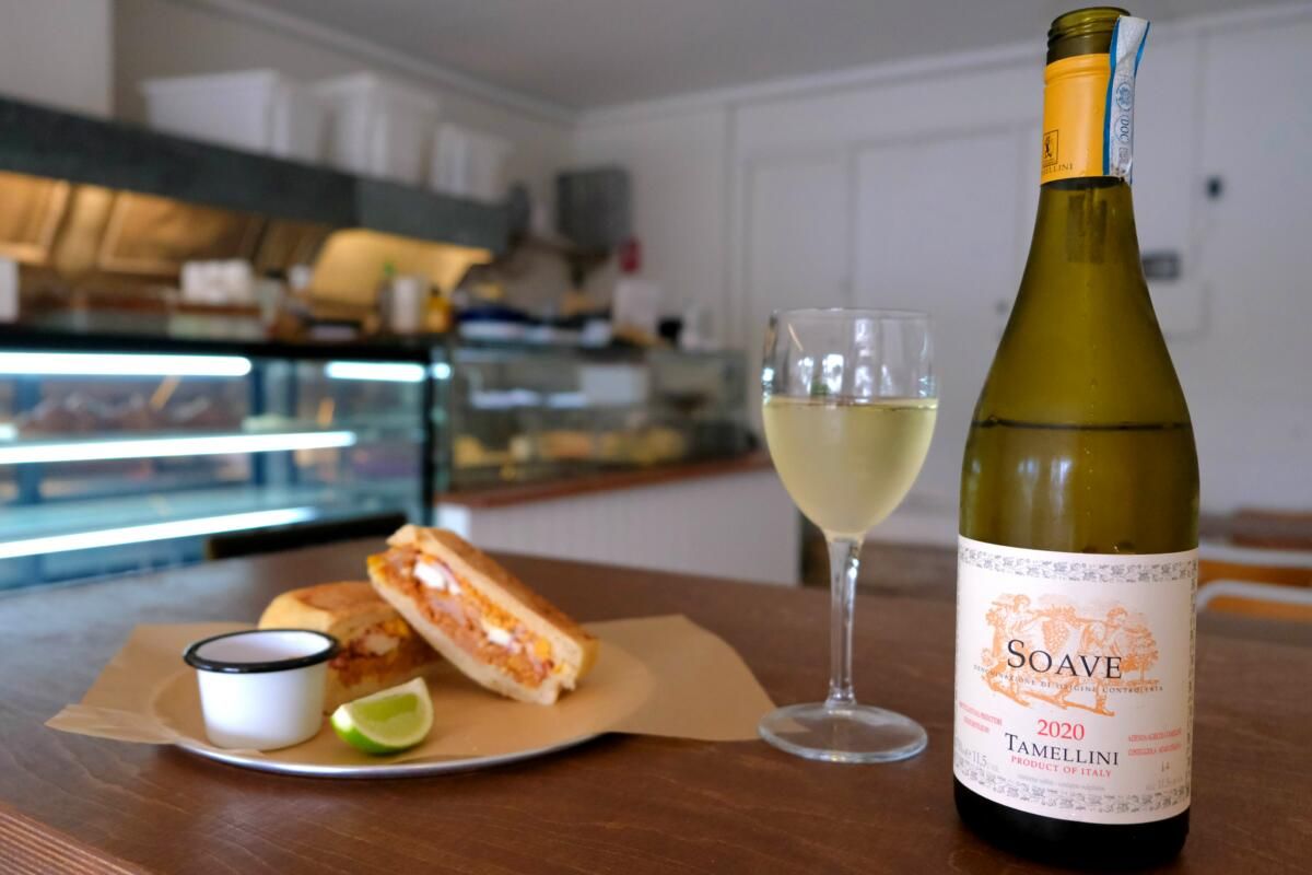 Mexican Pork Sanga and a glass of Soave, Scott's Luncheonette & Bar (Image: © 2021 Inside Gold Coast)
