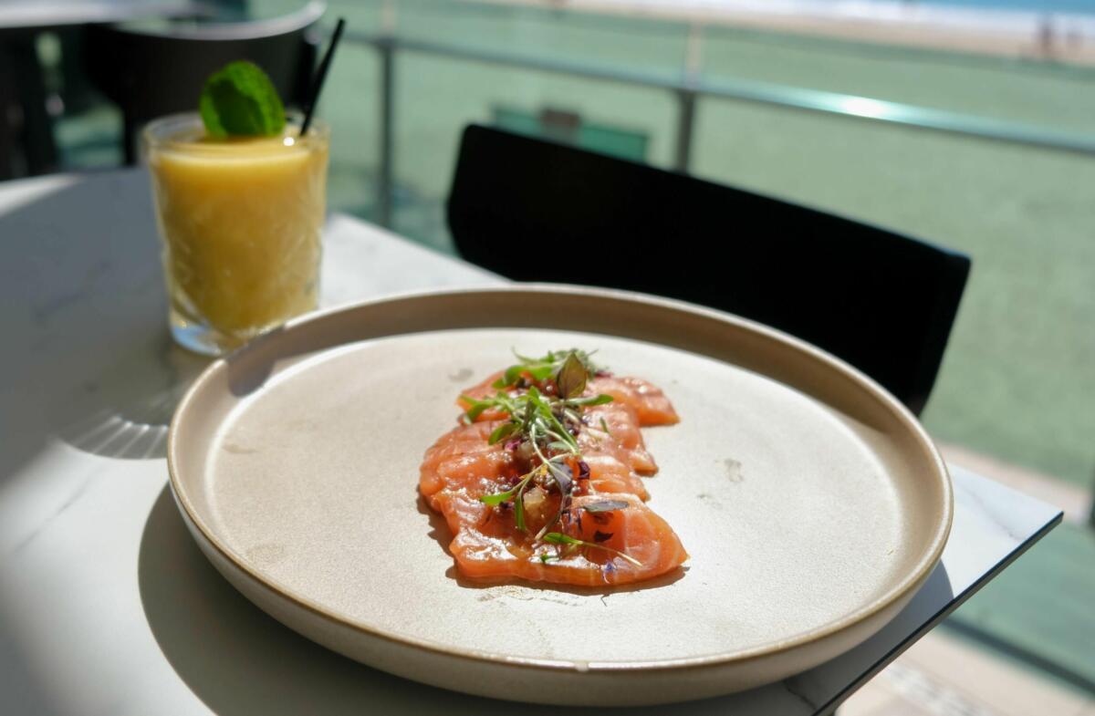Salmon Sashimi with soy, ginger and finger lime, Burleigh Surf Club (Image: © 2021 Inside Gold Coast)
