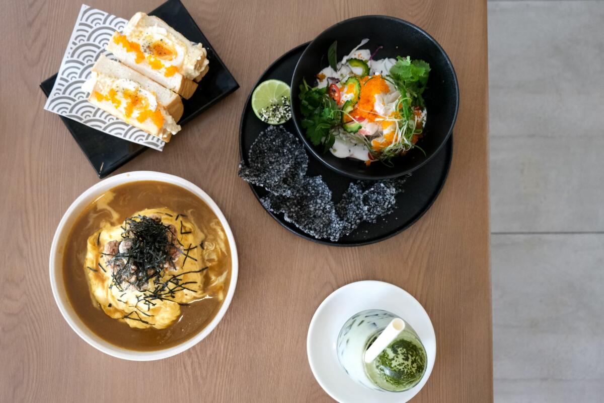 Tamago Sando, Big Kani Salad, Omurice and Iced Matcha Jelly, Goya Cafe (Image: © 2021 Inside Gold Coast)