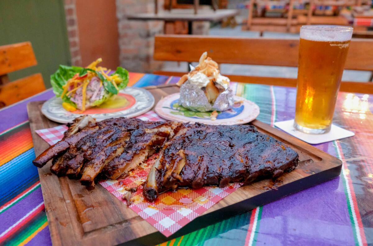Whole rack of pork ribs with baked potato and mint slaw, Panchos (Image: © 2021 Inside Gold Coast)