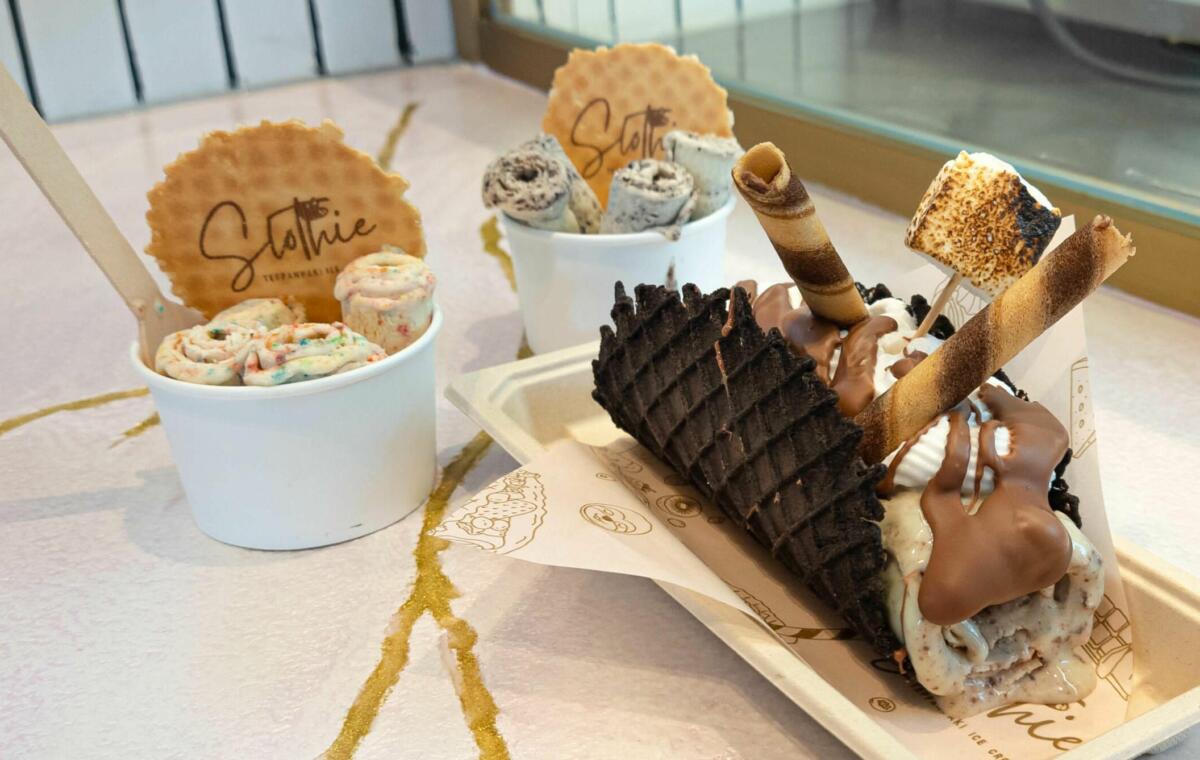 Teppanyaki Ice Cream Cups & Nice to Mint You Waffle Taco, Slothie Teppanyaki Ice Cream (Image: © 2022 Inside Gold Coast)