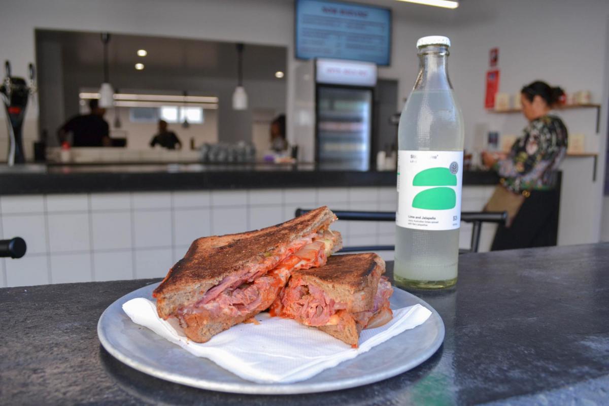 Kimchi Reuben Sandwich, & Strangelove Soda, MC's Sandwich House (Image: © 2022 Inside Gold Coast)