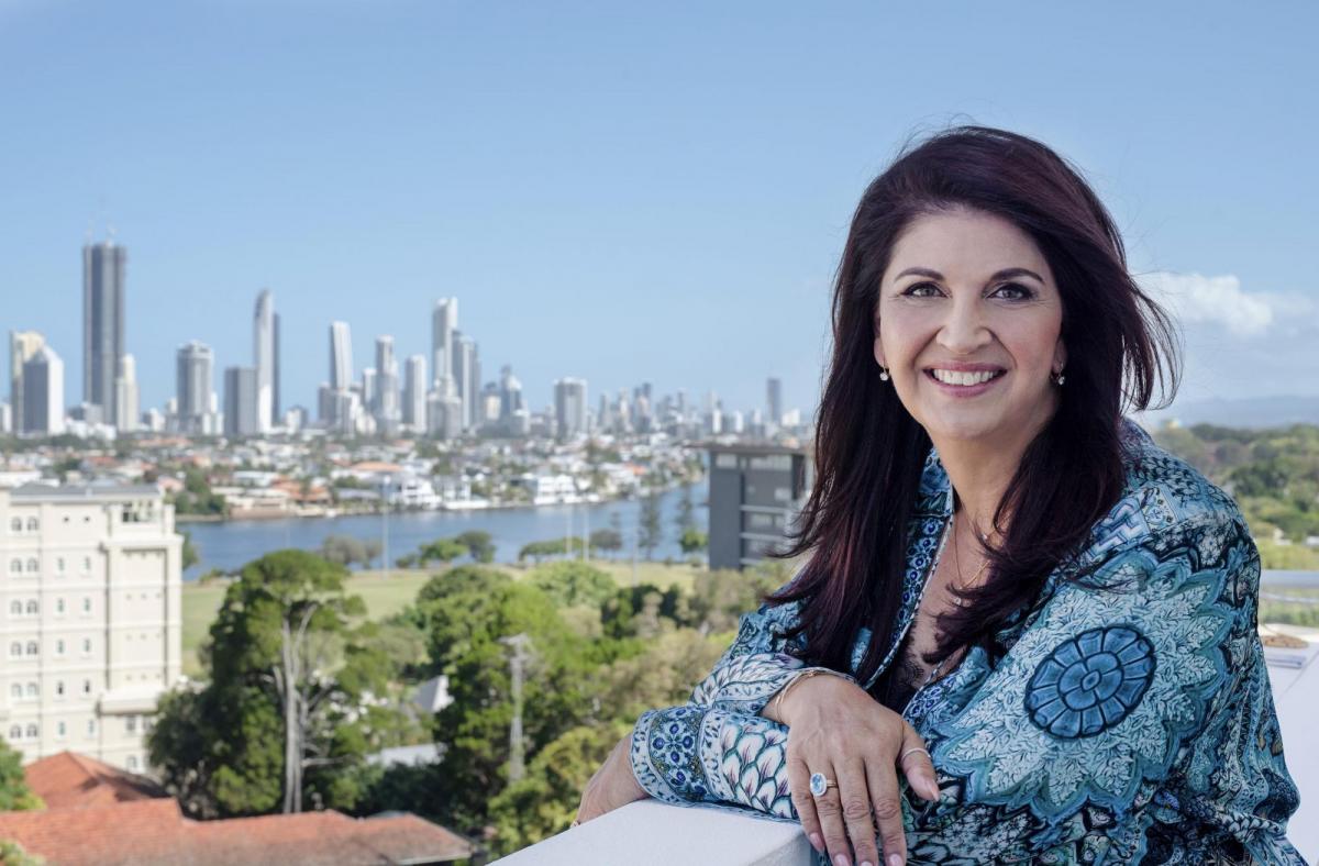 Shar Moore with Gold Coast skyline (image supplied)