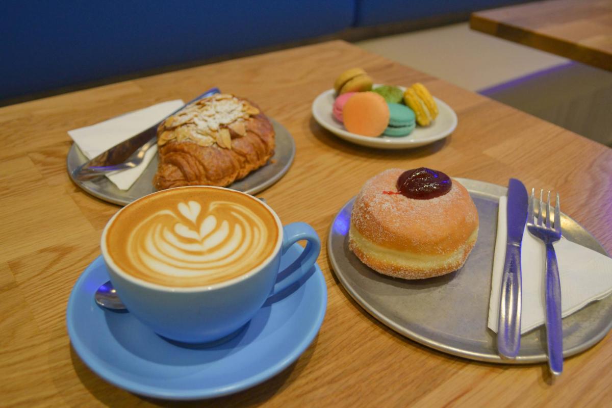 Coffee, Almond Croissant, Jam Donut & various Macarons, Mark Daniel's Patisserie - Runaway Bay (Image: © 2022 Inside Gold Coast)