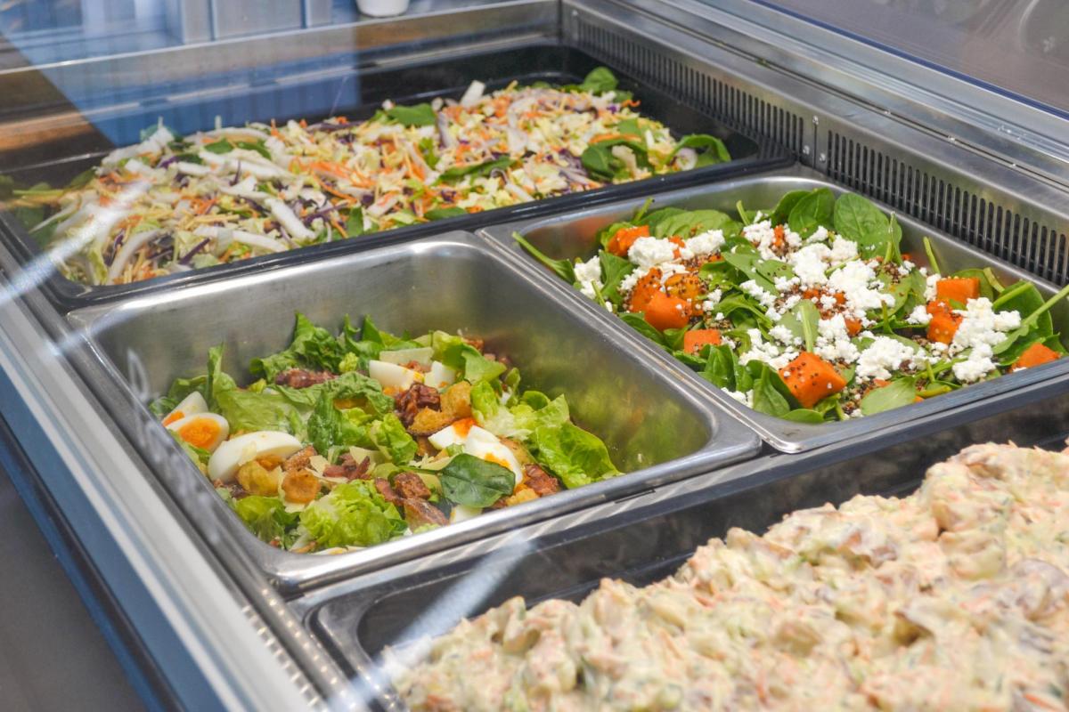 Cold Bain Marie Counter, with Fresh Salads & Potato Salad, Duke's Chicken (Image: © 2022 Inside Gold Coast)