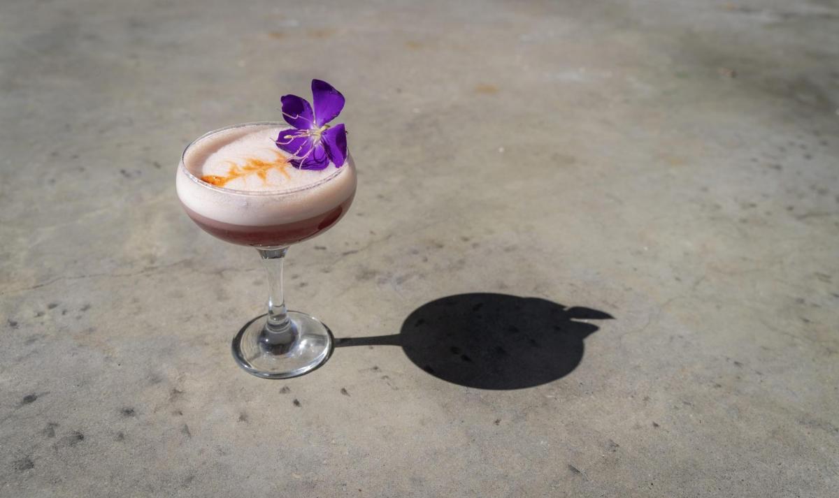 Purple Giesha Cocktail using Chester's Pink Gin (image supplied)