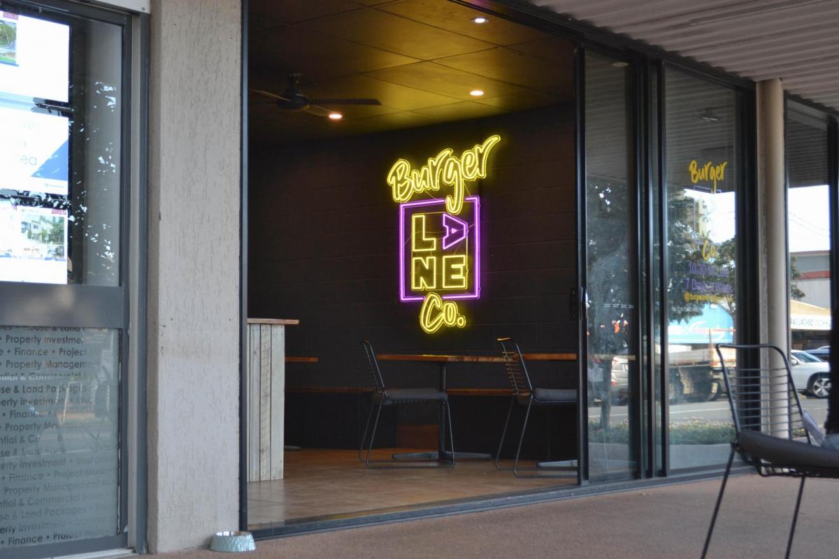Burger Lane Co. neon and exterior (Image: © 2022 Inside Gold Coast)