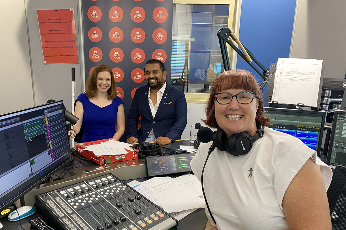 Bern Young with guests Ashleigh Do Rozario and Dinesh Palipana (image supplied)
