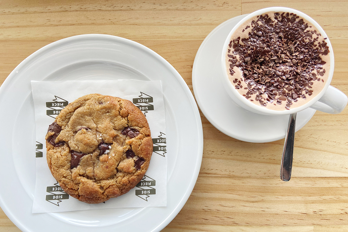 Choc Chip Cookie and Premium Heirloom Hot Chocolate, Side Piece, Varsity Lakes (Image: © 2023 Inside Gold Coast)