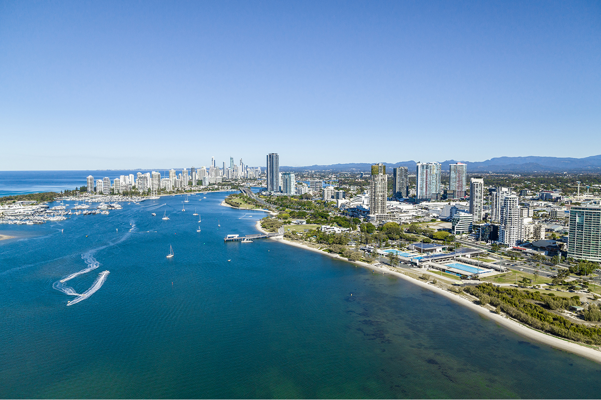 Aerial view of the Broadwater (image via Destination Gold Coast)