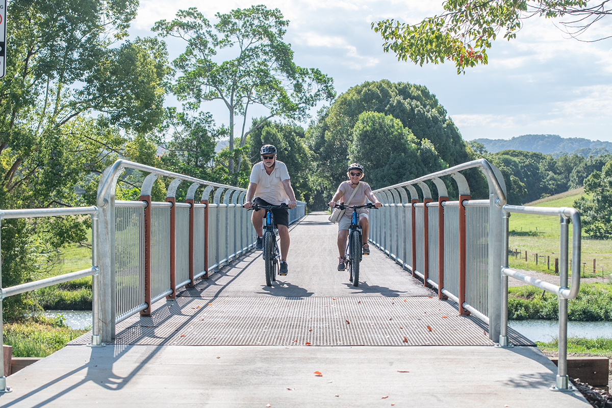 Crossing the Rail Bridge at Mooball on the Northern Rivers Rail Trail, Better By Bike (image supplied)