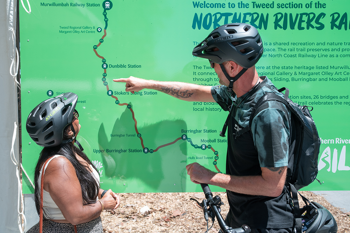 Discussing the journey Northern Rivers Rail Trail, Better By Bike (image supplied)