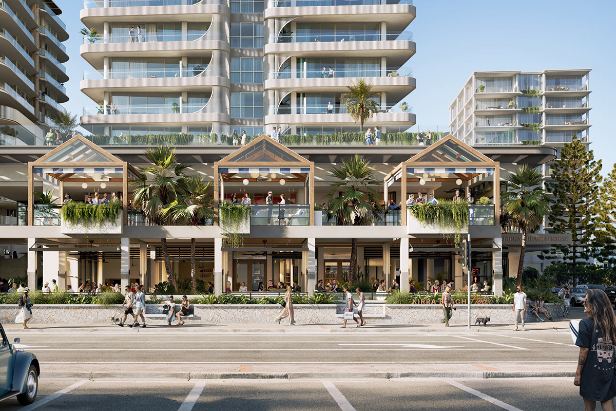 Streetscape render of Kirra Beach House & Kirra Beach Hotel (image supplied)