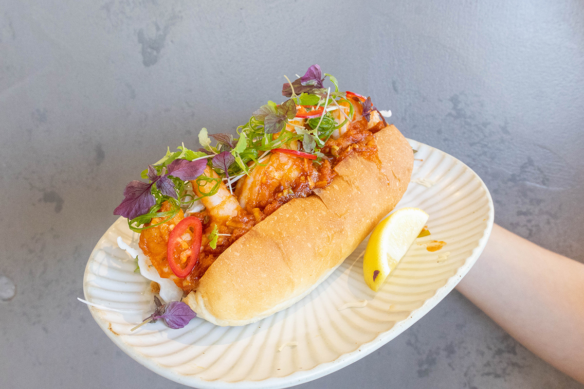 Chilli Prawn Dog, Sens Coffee QSV, Southport (Image: © 2023 Inside Gold Coast)