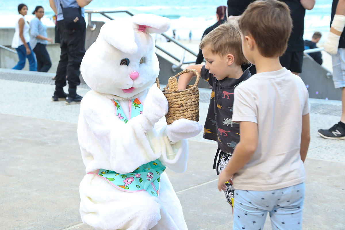 The Easter Bunny at the Surfers Paradise Beachfront Markets (image supplied)