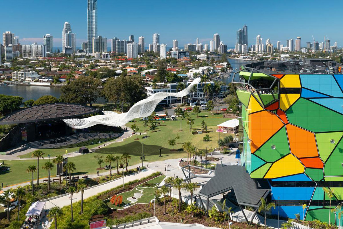 Render of CLOUD PLAY at HOTA, aerial perspective (image supplied)