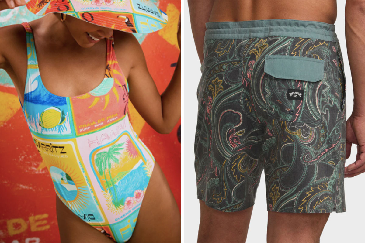 Roxy Women's Atlas One Piece Swimsuit $109.99, Billabong Mens Good Times Lo Tide Boardshorts $79.99 (image supplied)