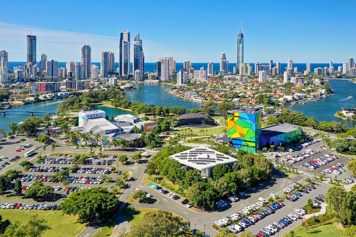 Aerial image of HOTA, home of the Arts (image supplied by Destination Gold Coast)