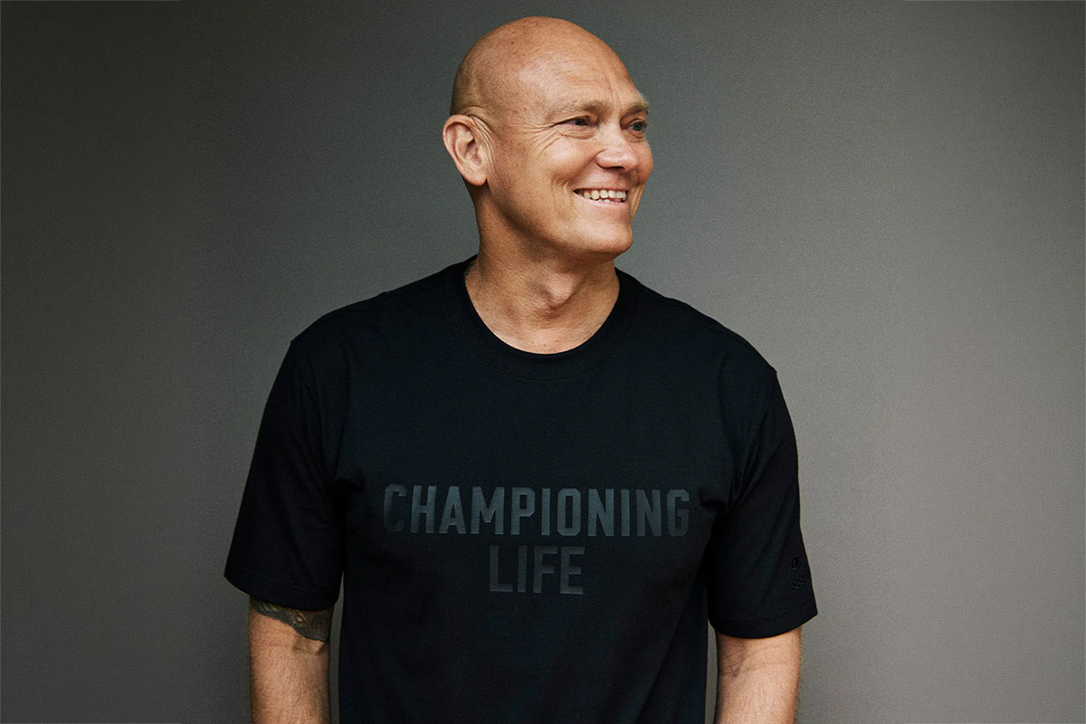 Michael Klim wearing the Klim Foundation x Champion’s Championing Life limited edition athleisure collection (image supplied)